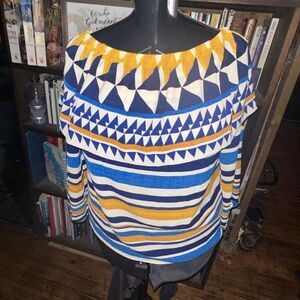 Chico’s ruffled neck southwest 0/XS stretchy blouse